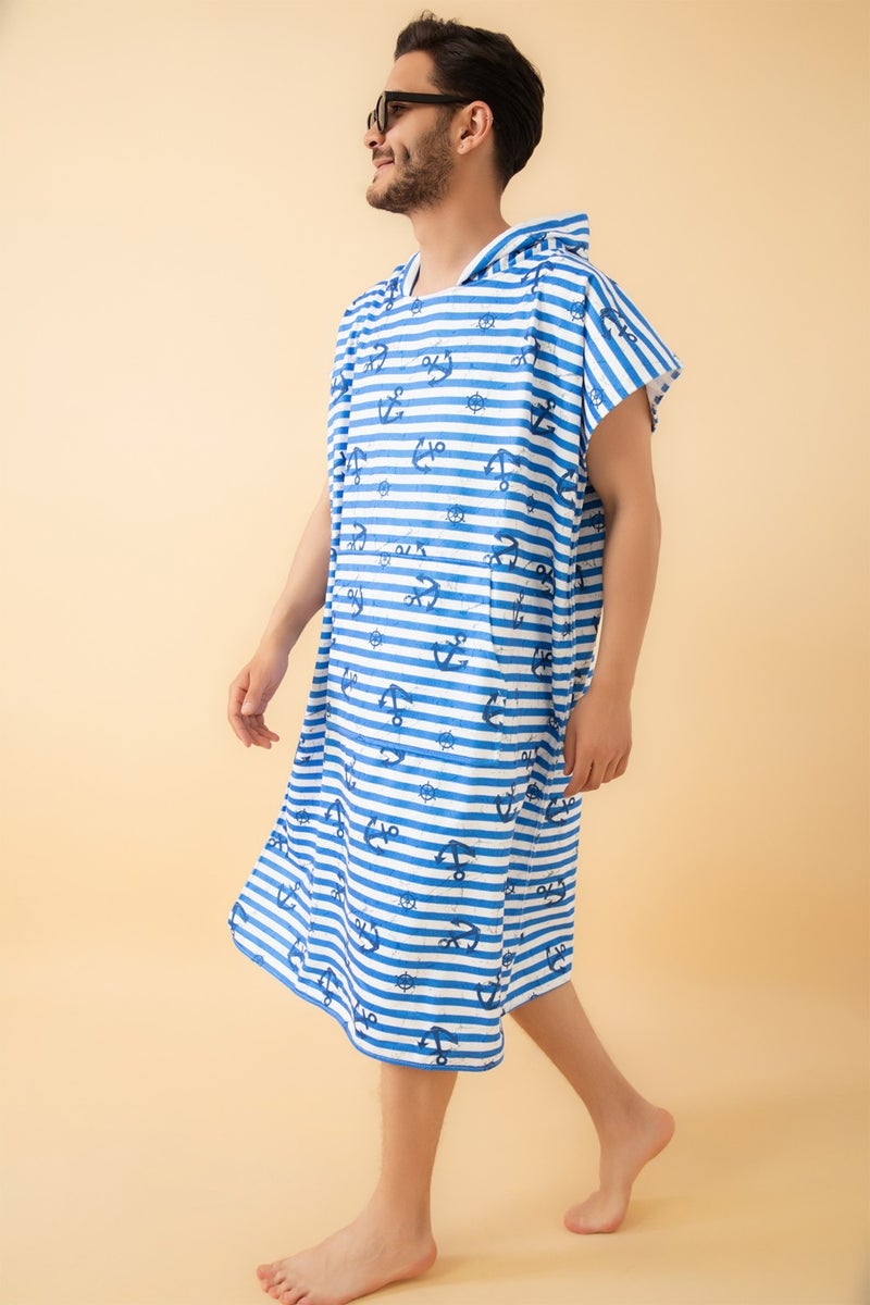 Vevien Home Anchor Pattern Adult Surf Summer Poncho Hooded Beach Towel Beach Dress L Size - Image 2