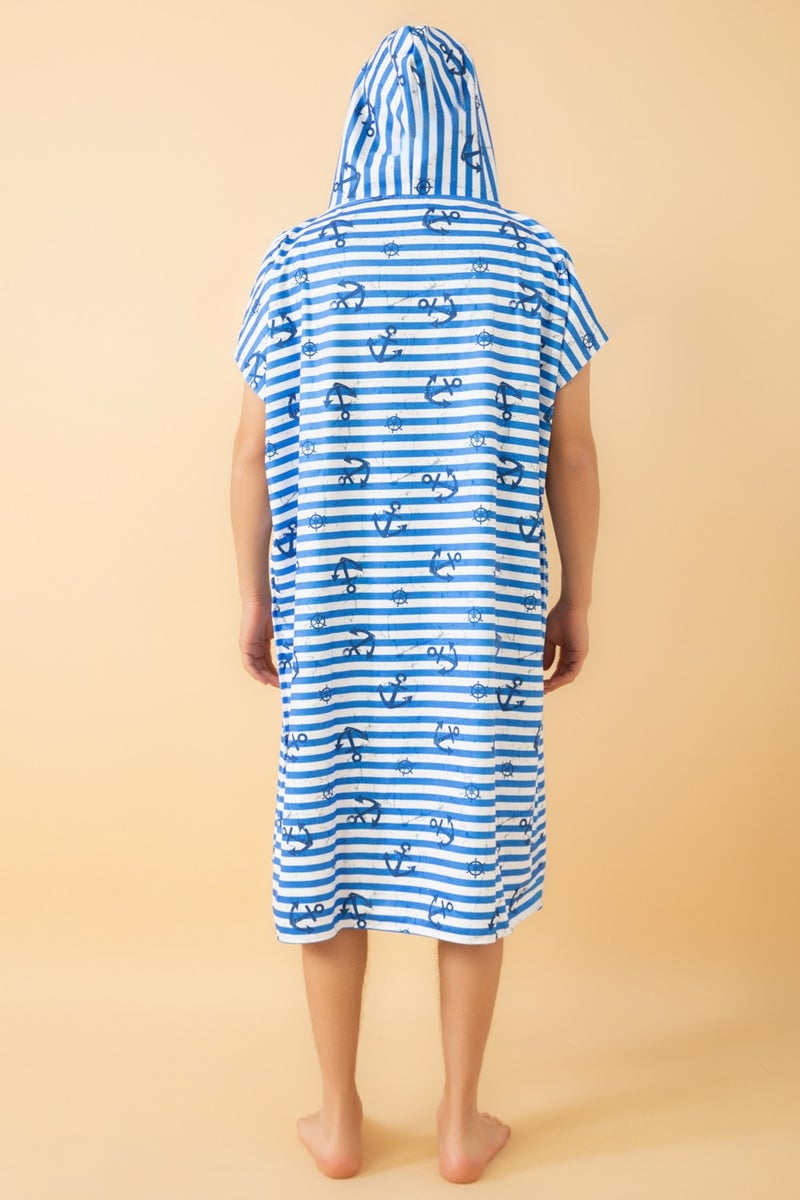Vevien Home Anchor Pattern Adult Surf Summer Poncho Hooded Beach Towel Beach Dress L Size - Image 4