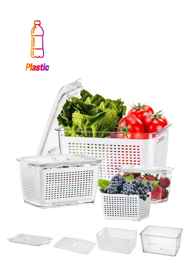 Captaintech Fresh Produce Saver Veggie Fruit Storage Containers 6-in-1 for Refrigerator 3 Pack Fridge Food Storage Container Set with Lids Draining Crisper Strainers Fruit Vegetable Fresh-keeping Box 0.5L 1.7L 4L  - Image 1