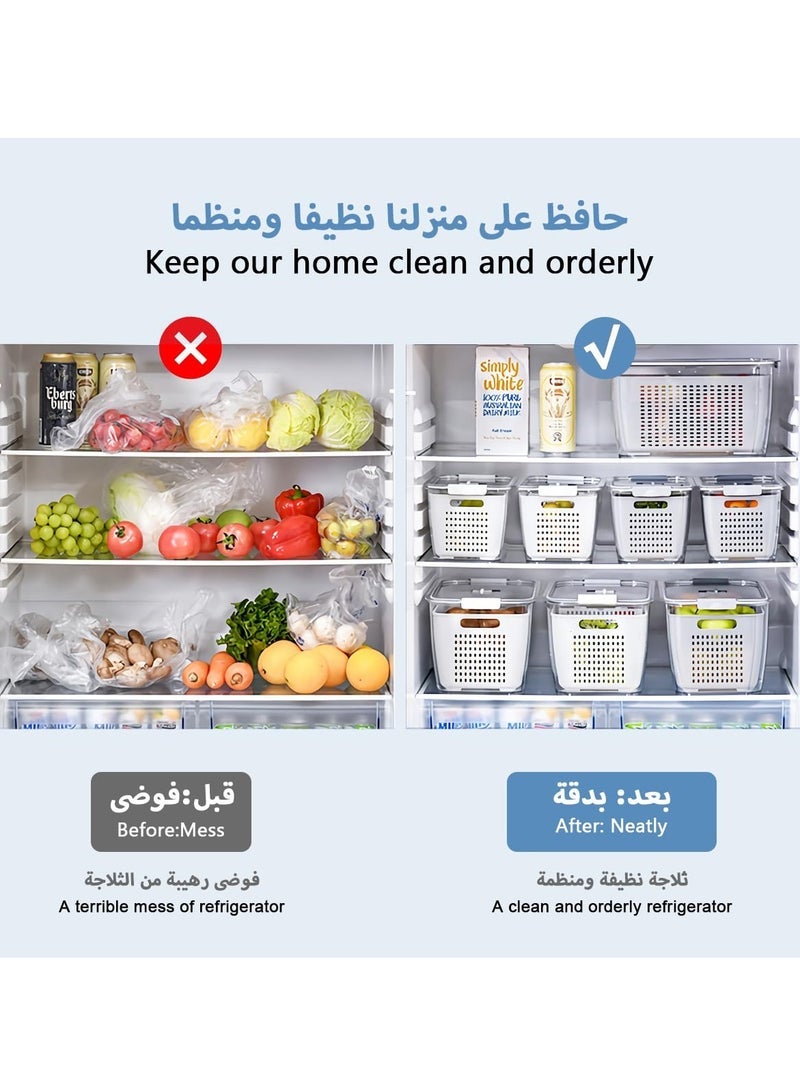 Captaintech Fresh Produce Saver Veggie Fruit Storage Containers 6-in-1 for Refrigerator 3 Pack Fridge Food Storage Container Set with Lids Draining Crisper Strainers Fruit Vegetable Fresh-keeping Box 0.5L 1.7L 4L  - Image 2