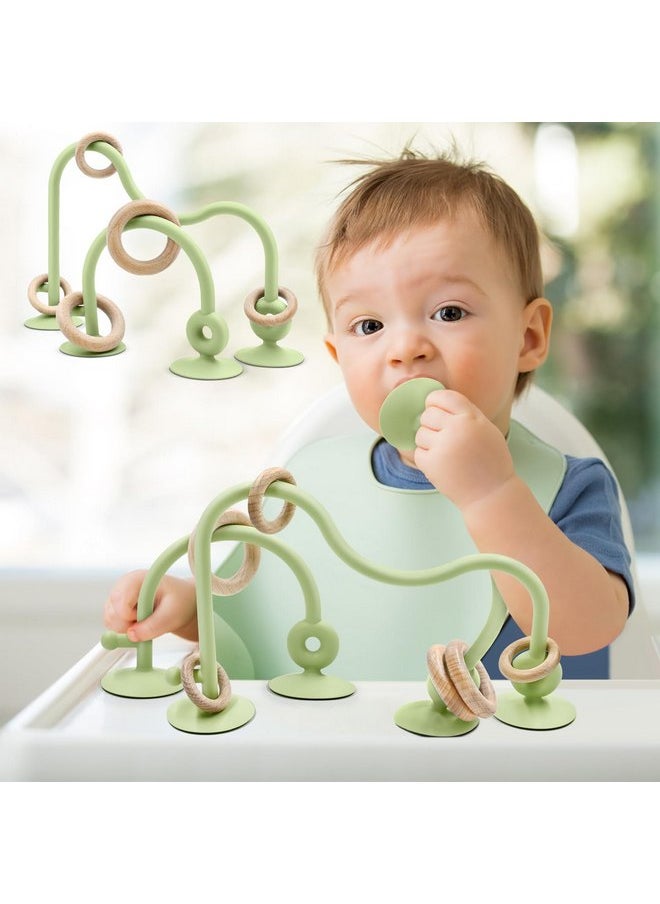 AiTuiTui - Baby Sensory Teething Chew High Chair Suction Toys for Infant Toddlers 6 12 18 24 Months, Food Grade Silicone Teether with Oak Loop Montessori Educational Baby Bath Toy Gifts (Green) - Image 1