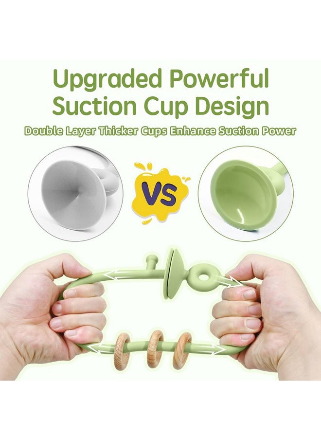 AiTuiTui - Baby Sensory Teething Chew High Chair Suction Toys for Infant Toddlers 6 12 18 24 Months, Food Grade Silicone Teether with Oak Loop Montessori Educational Baby Bath Toy Gifts (Green) - Image 1
