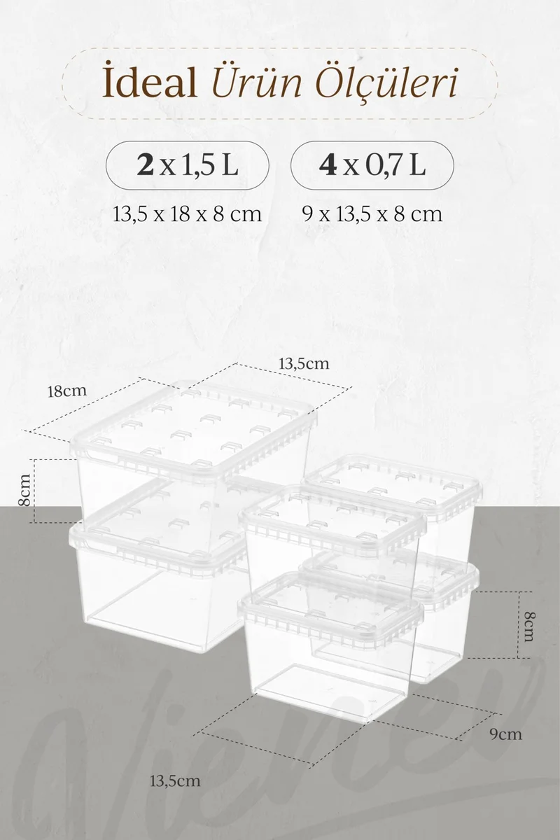 فينيف 6-pack 2x(1.5 Lt)-4x(0.7 Lt) Block Refrigerator and Deep Freezer Leakproof Storage Container Transparent