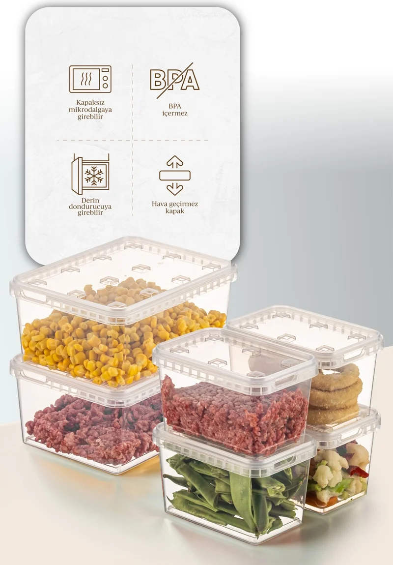 فينيف 6-pack 2x(1.5 Lt)-4x(0.7 Lt) Block Refrigerator and Deep Freezer Leakproof Storage Container Transparent