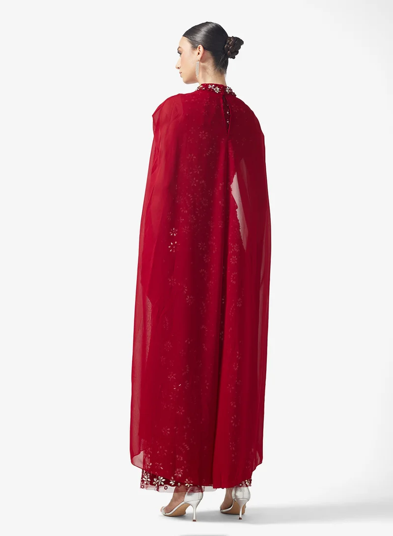 Amelia Rose Cape Sleeve Embellished Maxi Dress