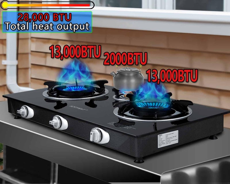 Horynar Propane Stove 3 Burner, Propane Burner, Auto Ignition, Gsa Stove 28,000 BTU,Thickened High-temperature Glass, Easy to Clean, with CSA Hose for Outdoor Cooking, RV, Emergency - Image 3