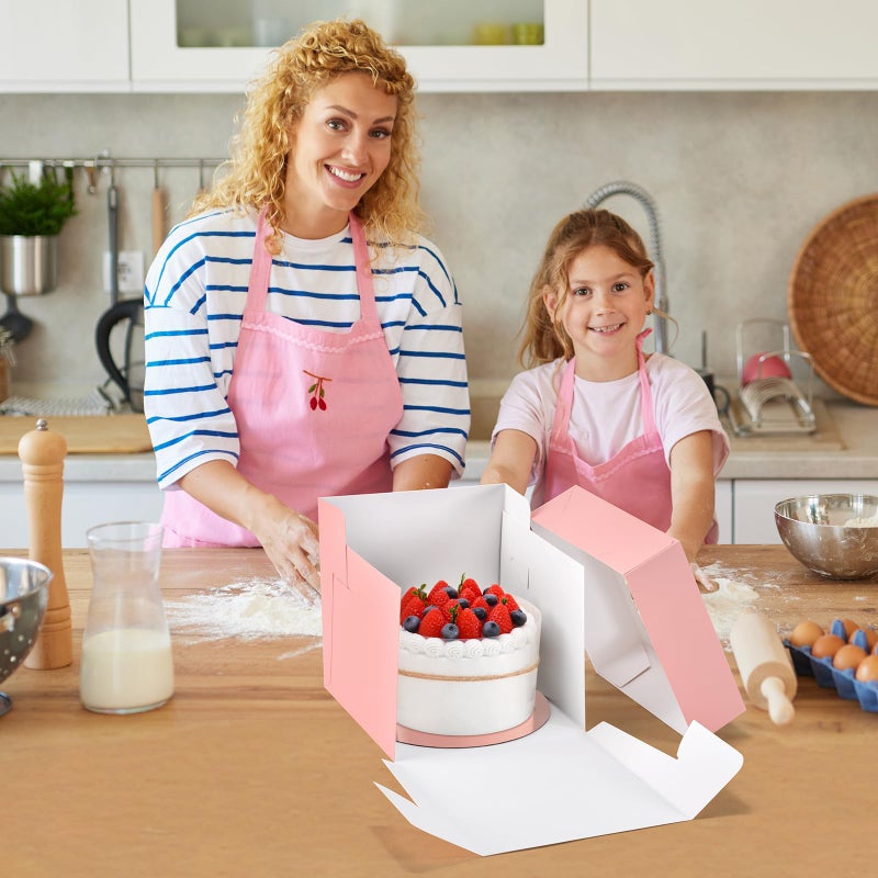 DOYIDE 24Pcs 8x8x8 Inch Cake Boxes, 12pcs Pink Bakery Boxes with Window (12pcs Cake Boards), Square Cake Carrier Container Disposable Pie Boxes Package for Bake Decorating Supplies - Image 2