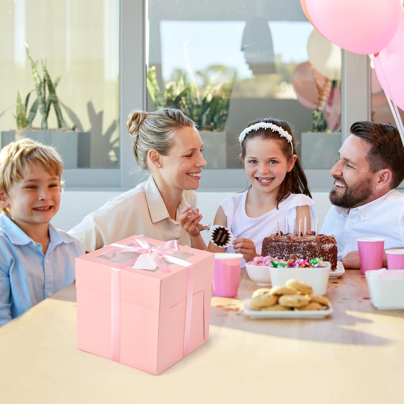 DOYIDE 24Pcs 8x8x8 Inch Cake Boxes, 12pcs Pink Bakery Boxes with Window (12pcs Cake Boards), Square Cake Carrier Container Disposable Pie Boxes Package for Bake Decorating Supplies - Image 5