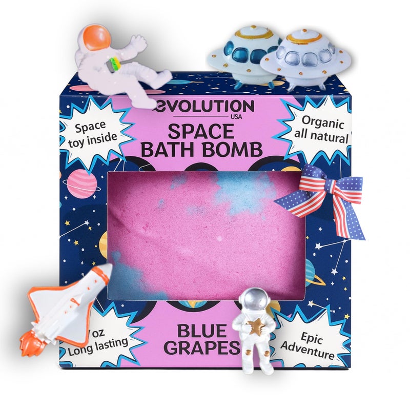 EvolutionUSA 1pc Space Bath Bomb for Boys & Girls, Planet Bath Ball with Toy Hidden Inside, Organic Hypoallerganic Childrens Bathbomb, Cosmic Fun Space Surprise, Gift Set Birthday, Valentines, Easter - Image 1
