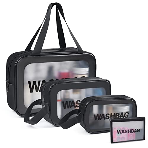 YuanCheng 4pcs PU Leather Portable Toiletry Bags with Handle, Translucent Waterproof travel Make up Bags for Women, Large Capacity Travel Cosmetic Bags - Image 1