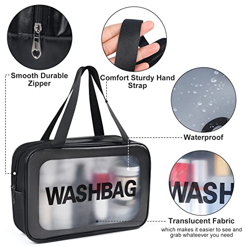 YuanCheng 4pcs PU Leather Portable Toiletry Bags with Handle, Translucent Waterproof travel Make up Bags for Women, Large Capacity Travel Cosmetic Bags - Image 5