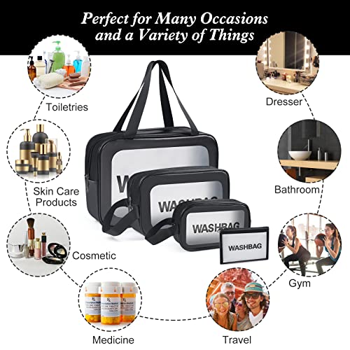 YuanCheng 4pcs PU Leather Portable Toiletry Bags with Handle, Translucent Waterproof travel Make up Bags for Women, Large Capacity Travel Cosmetic Bags - Image 2