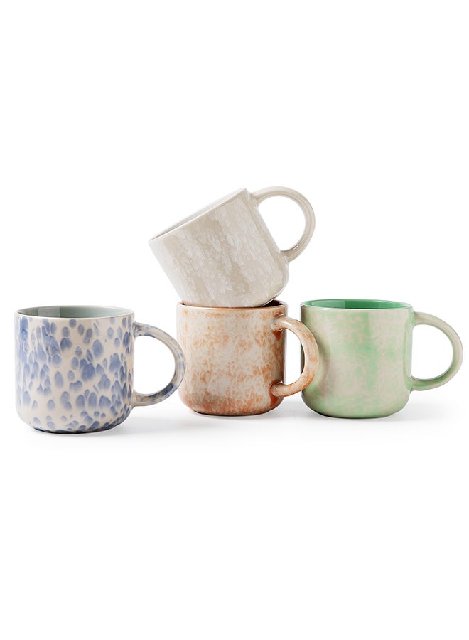 MONITO 4 Piece Set Ceramic Coffee Mugs, 12oz, Modern Design with Handle for Tea, Latte, Cappuccino, Milk - Multicolor  - Image 1
