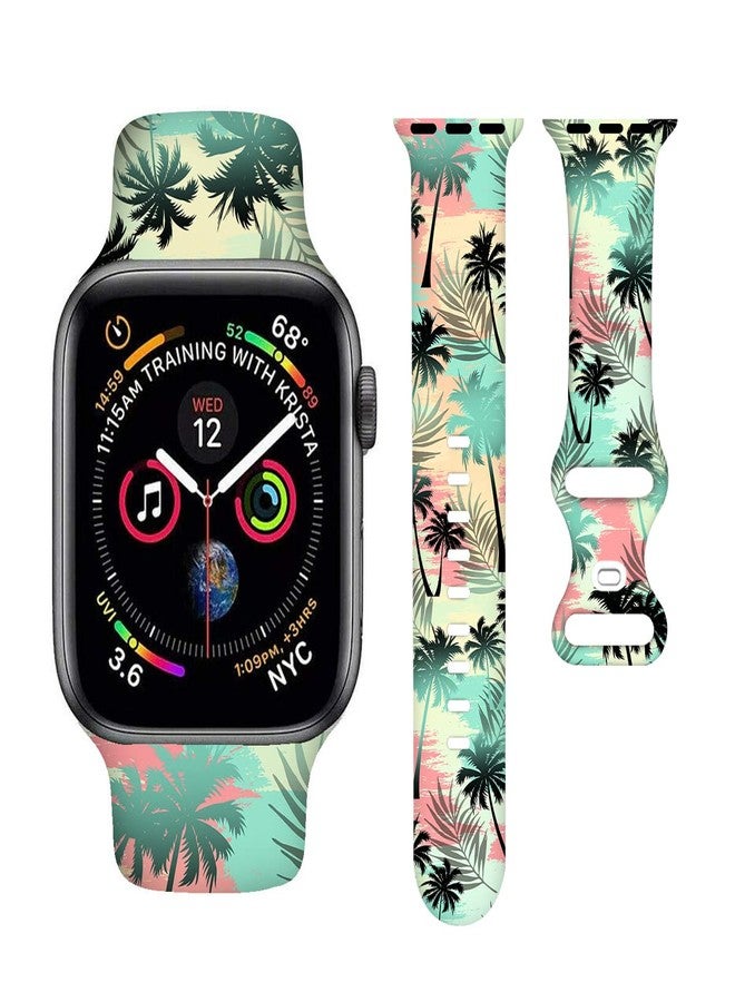 BACDOILQ Palm Tree Smartwatch Bands Summer Wristband Compatible with Watch 38mm 40mm 41mm Soft Silicone Strap Replacement for Series 10/9/8/7/6/5/4/3/2/1/SE - Image 1