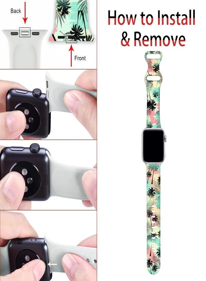 BACDOILQ Palm Tree Smartwatch Bands Summer Wristband Compatible with Watch 38mm 40mm 41mm Soft Silicone Strap Replacement for Series 10/9/8/7/6/5/4/3/2/1/SE - Image 4