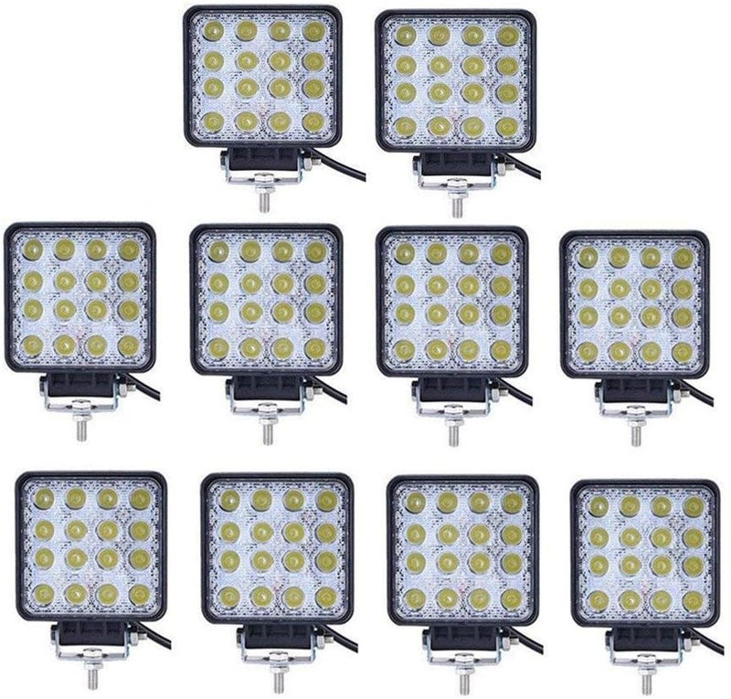 Turboo شريط إضاءة LED Turboo 10 قطع 4 بوصة 48 واط - أضواء بقعة مربعة للمركبات خارج الطريق والشاحنات والسيارات الرياضية متعددة الاستخدامات والقوارب - Image 1