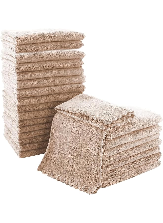 The Bros Ultra Soft Premium Washcloths Set - 12 x 12 inches - 24 Pack - Quick Drying - Highly Absorbent Coral Velvet Bathroom (Khaki, 12 x 12 Inch) - Image 1
