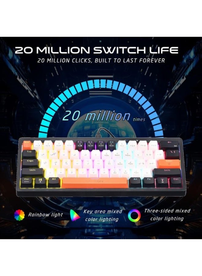 جايم أون لوحة مفاتيح الألعاب الميكانيكية السلكية AEROX Series GOMK160-RS RGB بنسبة 60% ، تصميم مدمج بـ 61 مفتاح ، مفتاح خطي أحمر ، كابل Type C ، 17 وضع إضاءة قوس قزح ، إنجليزي/عربي ، توصيل وتشغيل للكمبيوتر الشخصي/ماك - Image 2