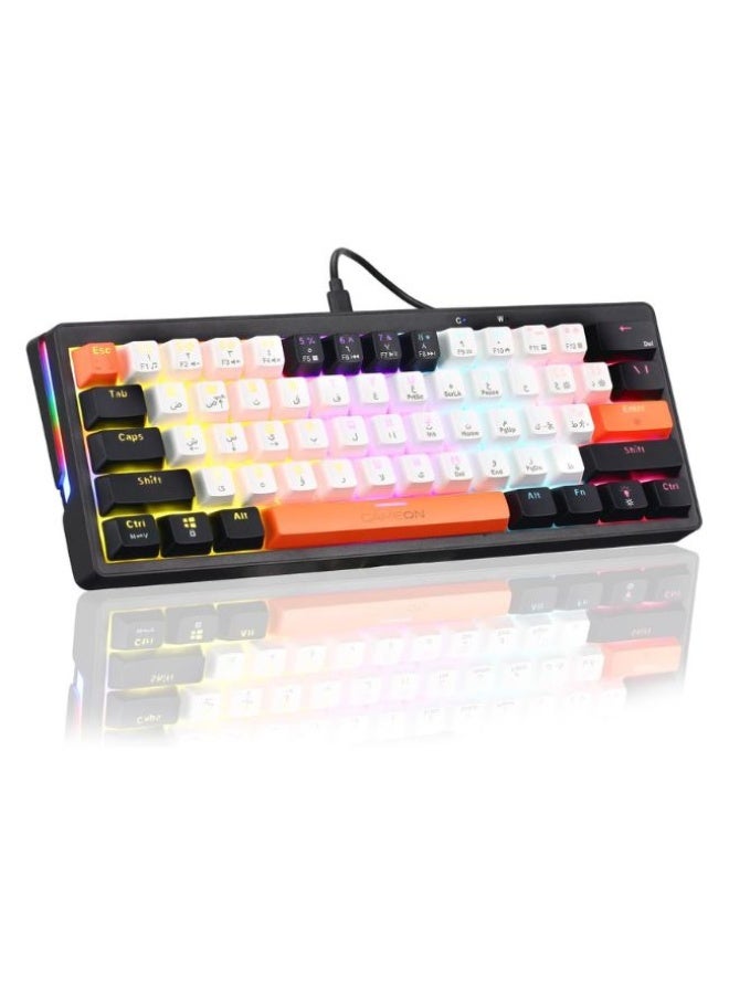 جايم أون لوحة مفاتيح الألعاب الميكانيكية السلكية AEROX Series GOMK160-RS RGB بنسبة 60% ، تصميم مدمج بـ 61 مفتاح ، مفتاح خطي أحمر ، كابل Type C ، 17 وضع إضاءة قوس قزح ، إنجليزي/عربي ، توصيل وتشغيل للكمبيوتر الشخصي/ماك - Image 1