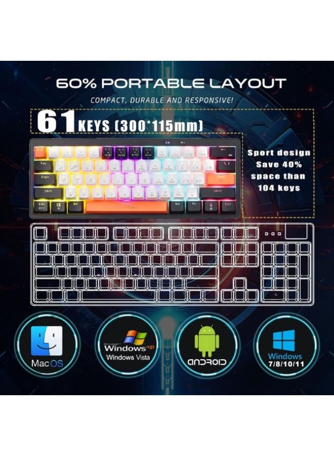 جايم أون لوحة مفاتيح الألعاب الميكانيكية السلكية AEROX Series GOMK160-RS RGB بنسبة 60% ، تصميم مدمج بـ 61 مفتاح ، مفتاح خطي أحمر ، كابل Type C ، 17 وضع إضاءة قوس قزح ، إنجليزي/عربي ، توصيل وتشغيل للكمبيوتر الشخصي/ماك - Image 4