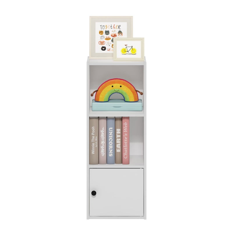 Furinno Luder Shelf Bookcase with 1 Door Storage Cabinet, White - Image 5
