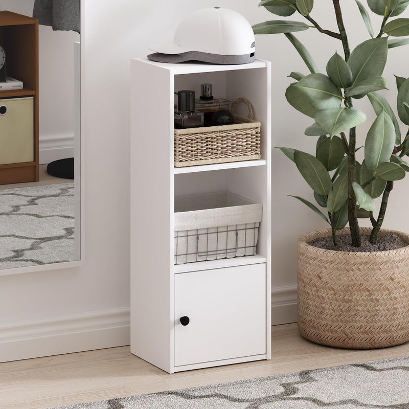 Furinno Luder Shelf Bookcase with 1 Door Storage Cabinet, White - Image 2