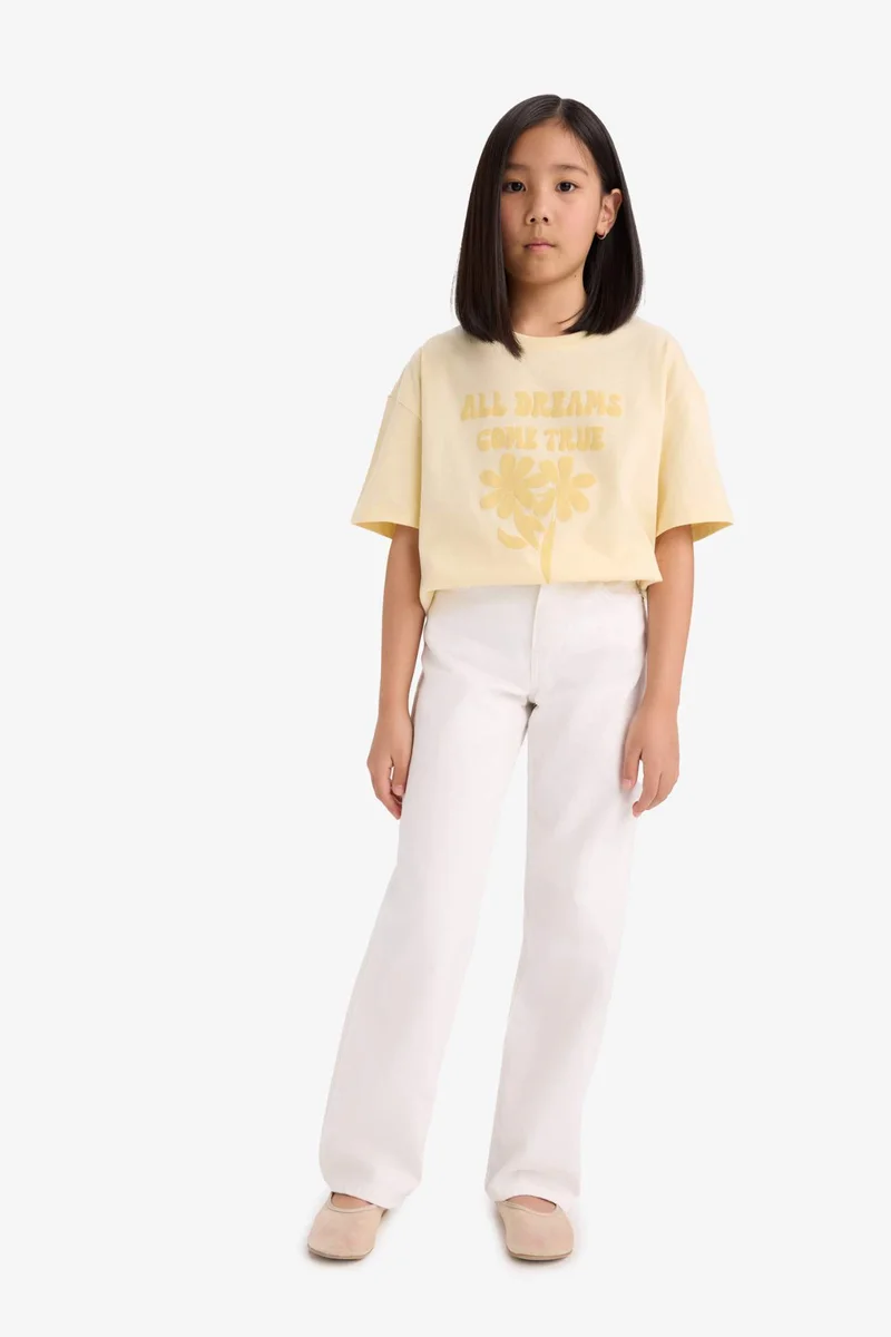 ديفاكتو Girl Oversize Fit Crew Neck Short Sleeve T-Shirt