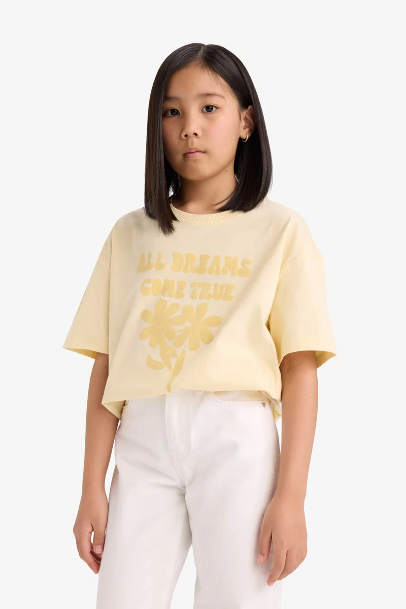 ديفاكتو Girl Oversize Fit Crew Neck Short Sleeve T-Shirt