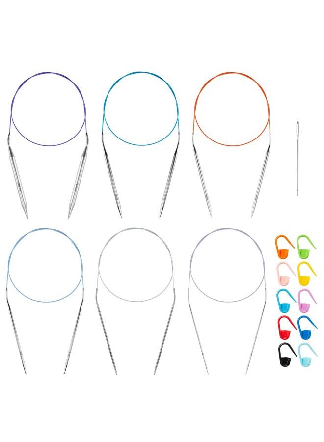 Coowayze 32"Size 10 (6mm) Fixed Lace Circular Knitting Needles Set for Beginners, Stainless Steel Cable Circle Knitting Needles, Round Metal Knitting Needles with Magic Loop for Sweater, Sock, Blankets, Gloves - Image 1