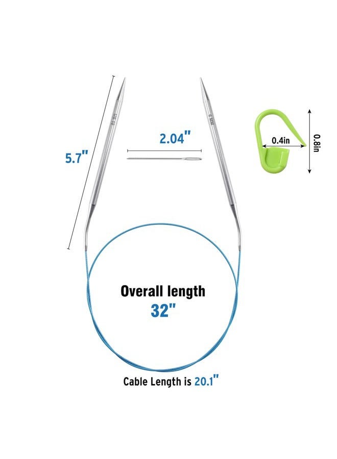 Coowayze 32"Size 10 (6mm) Fixed Lace Circular Knitting Needles Set for Beginners, Stainless Steel Cable Circle Knitting Needles, Round Metal Knitting Needles with Magic Loop for Sweater, Sock, Blankets, Gloves - Image 2