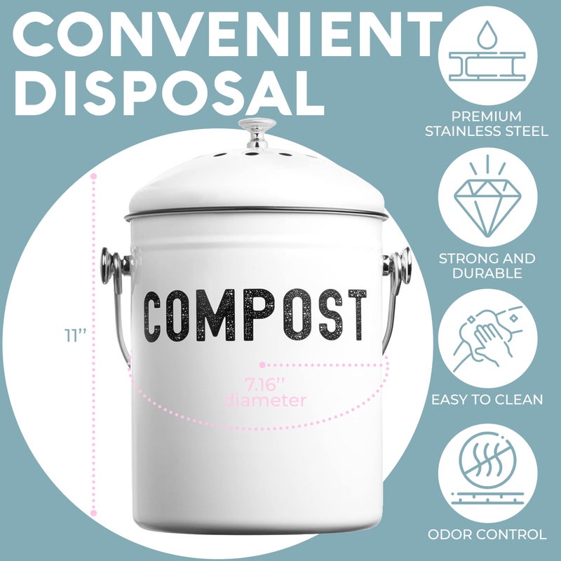 EPICA Countertop Compost Bin Kitchen | 1.3 Gallon | Odorless Composting Bin with Carbon Filters | Indoor Compost Bin with Lid | Stainless Steel Kitchen Composter for Food Scraps & Waste Recycling - Image 3