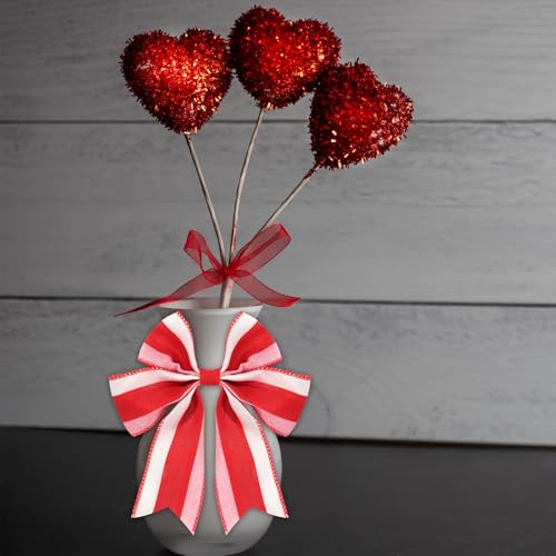 Sfoni Valentine's Day Ribbon Wired, Red White Pink Ribbon Striped Fabric Ribbons Gift Wrapping DIY Craft Wreath Bows Making Wedding Anniversary Holiday Party Birthday Decoration, 2.5 Inches x 10 Yards - Image 3