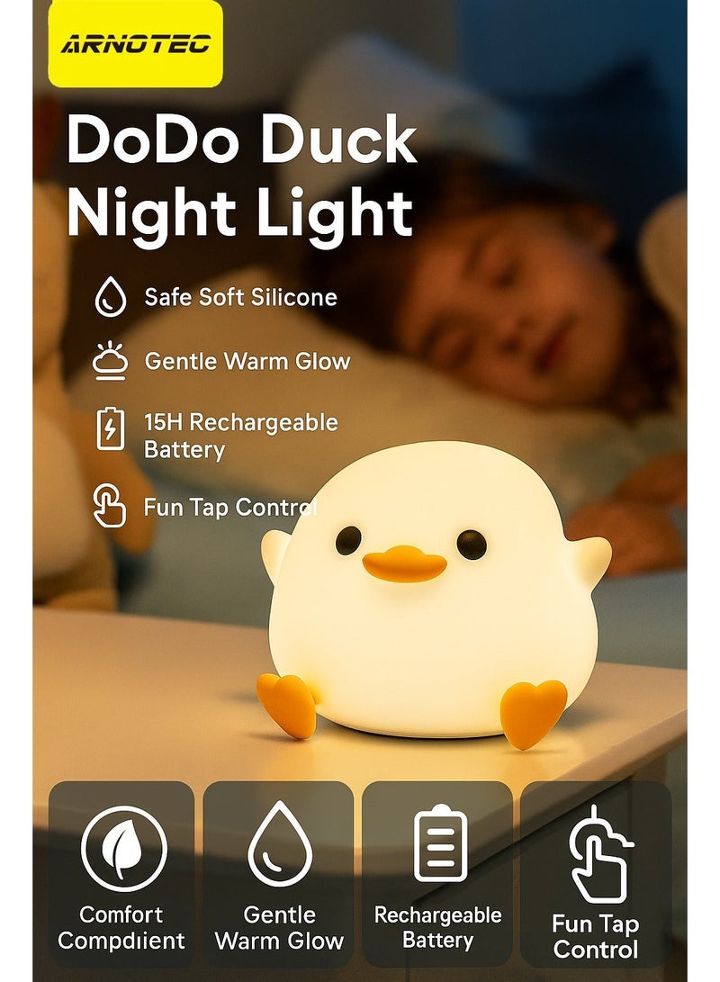 ARNOTEC مصباح الليل دودي البط - مصباح ناعم لطيف من السيليكون لغرفة الأطفال، مصباح LED قابل للشحن بجانب السرير مع مؤقت لمدة 20 دقيقة، توهج دافئ قابل للتعتيم، هدية آمنة خالية من BPA للأولاد والبنات - Image 1