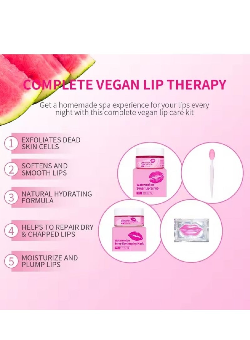 Generic Korean Lip Care 4 in 1 Set Contains Overnight Moisturizing Lip Balm, Double Sided Silicone Brush, Watermelon Sugar Lip Exfoliating Scrub, And Hydrating Collagen Jelly Sheet Lip Mask For Full, Soft, Lu  - Image 2