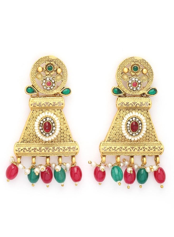 ADIVA 22K Gold-Plated Kundan & Glossy Light Peach Pearls and Beads Designer Chandbali Earrings Set for women, Traditional Stylish Jhumka for Girls Party, Wedding, Festive - Image 1