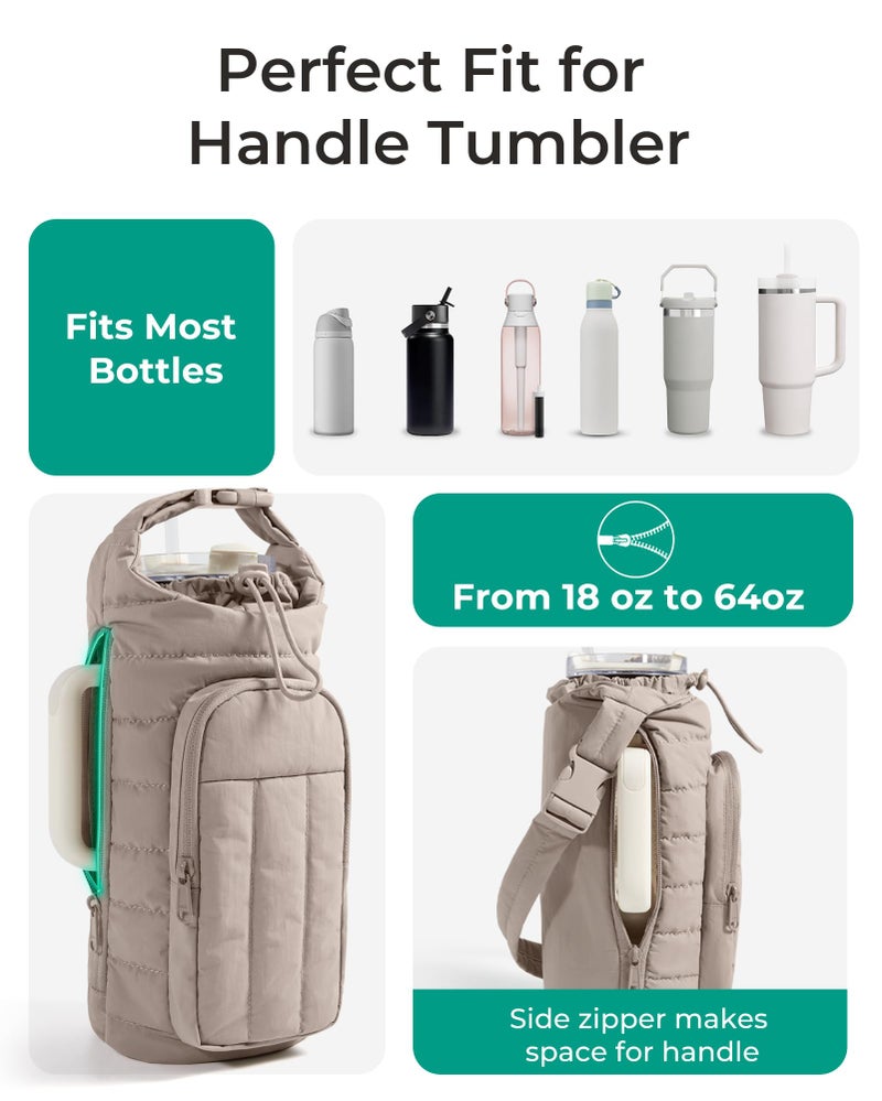 BAGSMART Water Bottle Holder Bag with Strap, 40/32 oz Crossbody Bag Gym Accessories, Sling Purses for Women, Camel - Image 2