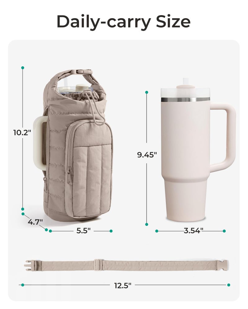 BAGSMART Water Bottle Holder Bag with Strap, 40/32 oz Crossbody Bag Gym Accessories, Sling Purses for Women, Camel - Image 5