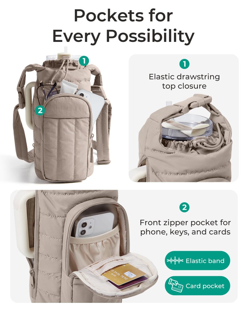 BAGSMART Water Bottle Holder Bag with Strap, 40/32 oz Crossbody Bag Gym Accessories, Sling Purses for Women, Camel - Image 3