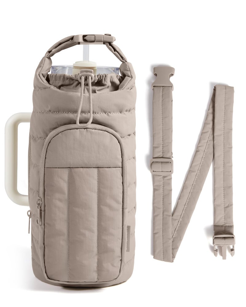 BAGSMART Water Bottle Holder Bag with Strap, 40/32 oz Crossbody Bag Gym Accessories, Sling Purses for Women, Camel - Image 1