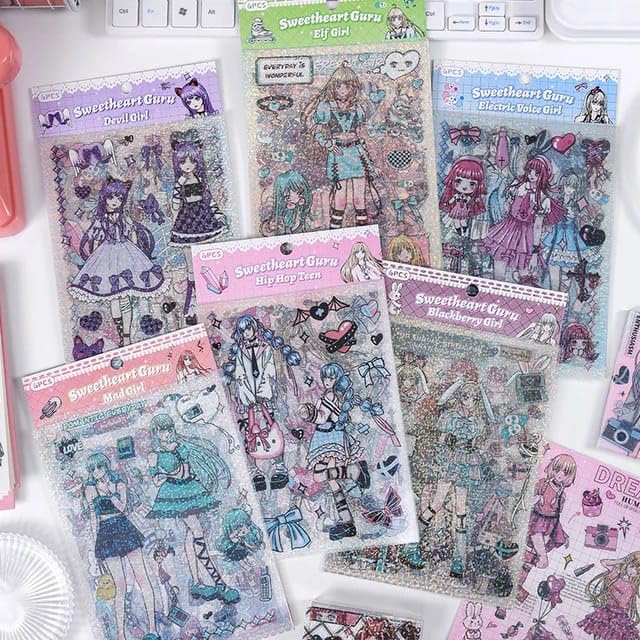 DEOXY Pack of 6 Original Punk Girl Laser Self Adhesive Creative Cartoon Seal Stickers DIY Goka Mobile Phone Tablet Waterproof Material 3D Envelope Seal Paper Sticker Decorations (DX-0019) 10 cm - Image 1