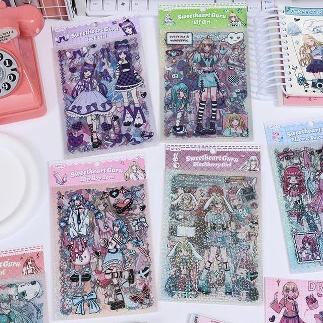 DEOXY Pack of 6 Original Punk Girl Laser Self Adhesive Creative Cartoon Seal Stickers DIY Goka Mobile Phone Tablet Waterproof Material 3D Envelope Seal Paper Sticker Decorations (DX-0019) 10 cm - Image 4