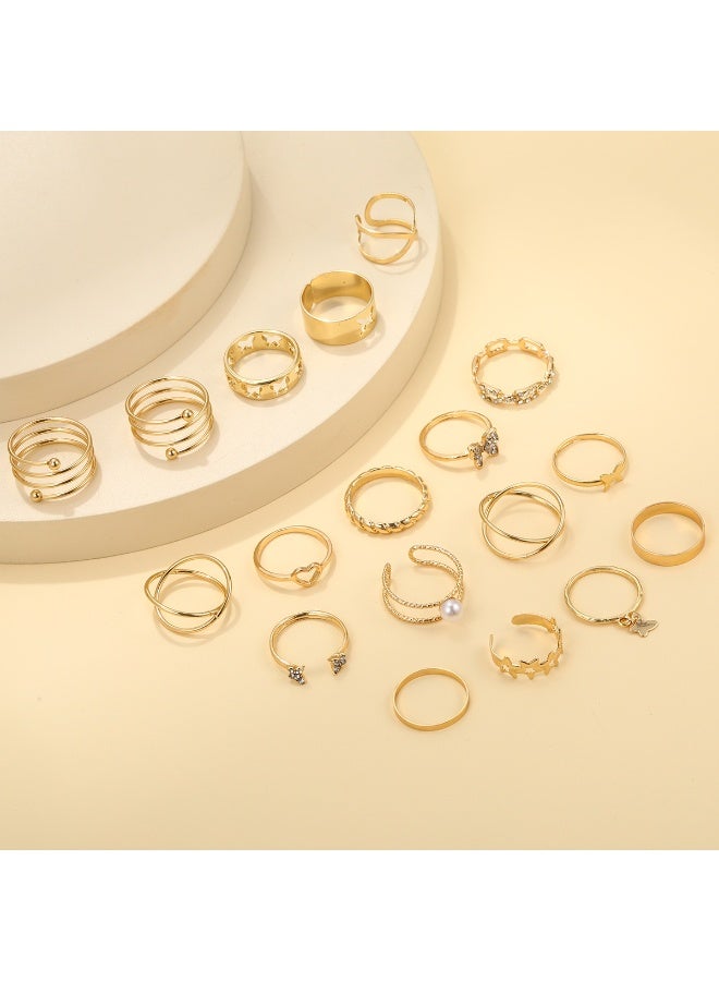 18-piece Gold Knuckle Rings Set for Women, Cute Stackable Finger Midi Rings,Dainty Gold Stacking Statement Womens ring pack - Image 3