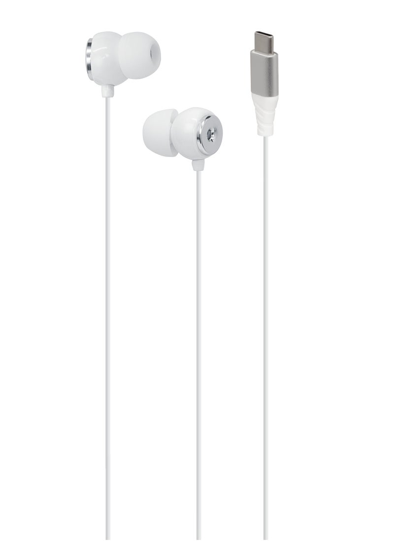 GREEN LION Wired Earphone Stereo X90 with Type-C Connector 1.2m and Built-In Microphone / Comfortable To Wear / Hands-Free Calls / Music / Volume Control / Voice Assistant / High Quality Sound - White  - Image 1