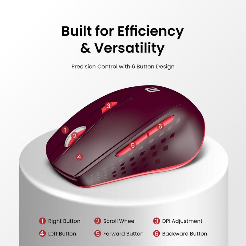 Portronics فأرة تواد 32 اللاسلكية مع 6 أزرار، اتصال 2.4 جيجاهرتز، نطاق عمل 10م، تصميم مريح، DPI بصري قابل للتعديل، توفير الطاقة التلقائي، للابتوب والكمبيوتر الشخصي (أحمر) - Image 3