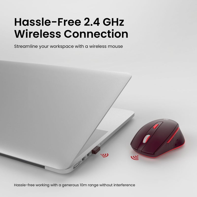 Portronics فأرة تواد 32 اللاسلكية مع 6 أزرار، اتصال 2.4 جيجاهرتز، نطاق عمل 10م، تصميم مريح، DPI بصري قابل للتعديل، توفير الطاقة التلقائي، للابتوب والكمبيوتر الشخصي (أحمر) - Image 2