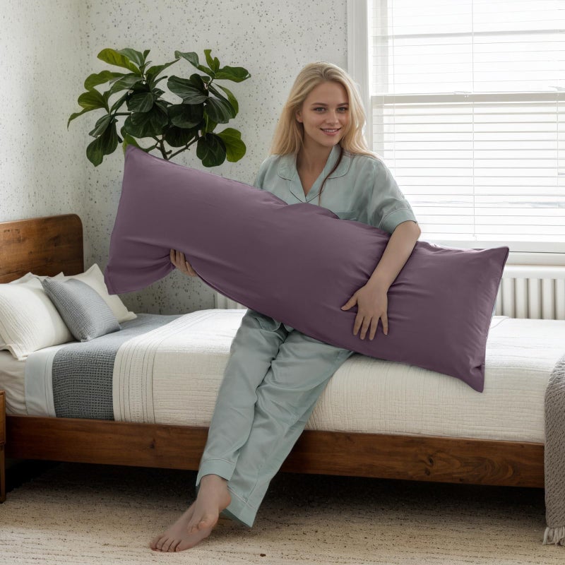 TELUS Body Cooling Pillow Cases Cover, Bamboo Rayon Body Pillowcases with Zipper Closure, Cool & Breathable Pillow Case for Hot Sleepers and Night Sweats, 20x54 inches, Greish Purple - Image 2