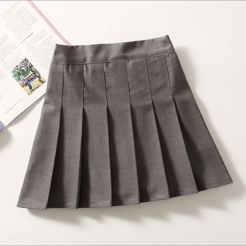 Girls Pleated Skirt School Style Autumn White JK Uniform Grey suit skirt (safety pants lining) 