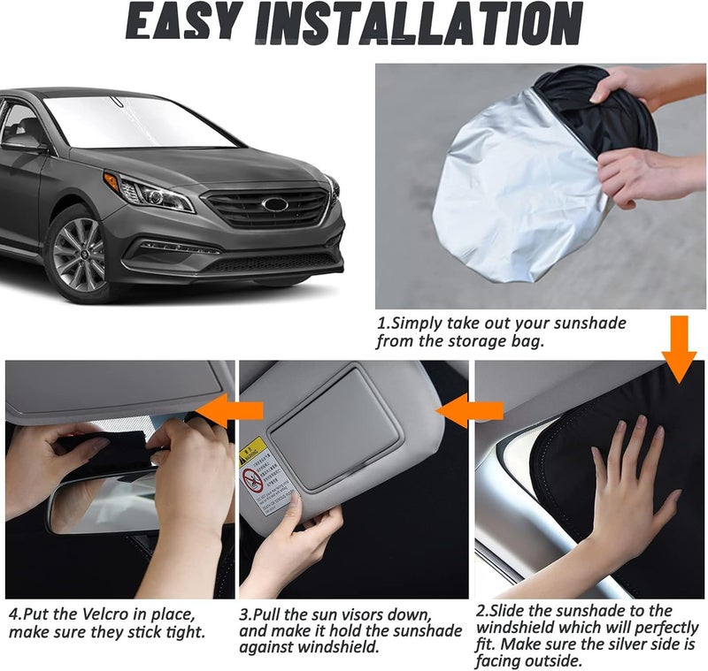 Bestview Windshield Sun Shade for 2015-2019 Hyundai Sonata Sedan, Front Window Sunshade Sun Visor Protector Block UV Rays Heat, Foldable 3 Layers 210T Material - Image 5