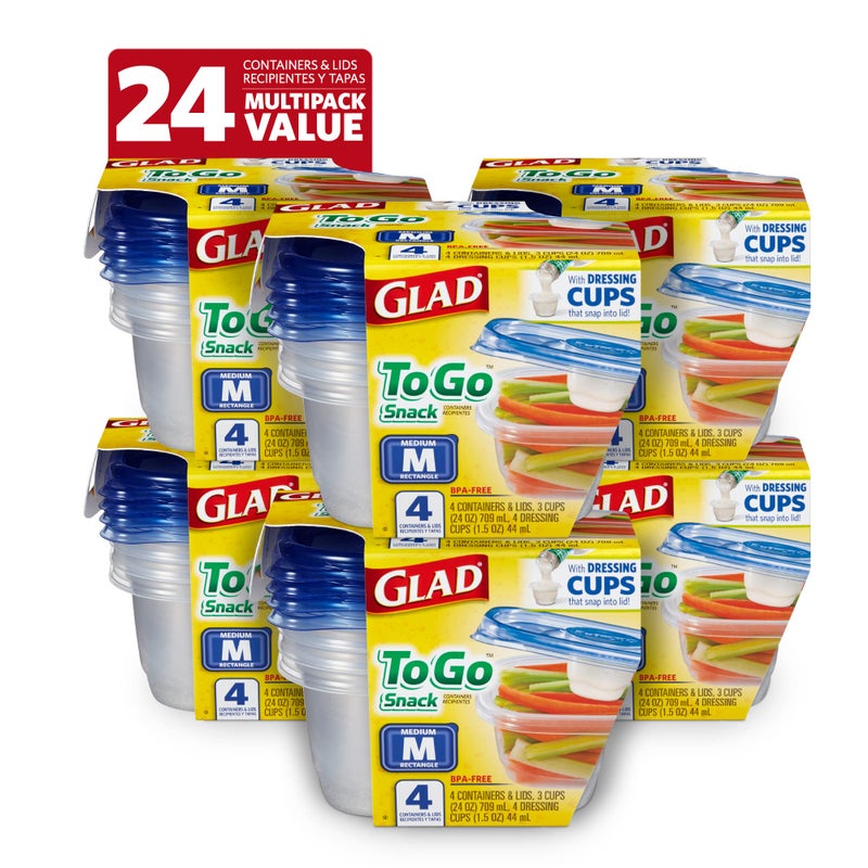 Glad To Go Food Storage Containers | Medium 24 oz Containers for Food Storage from Strong and Sturdy Rectangle Containers in Standard Size  4 Count - 6 Pack - Image 1