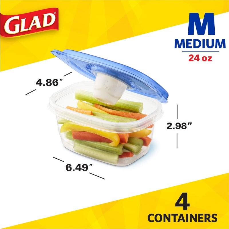 Glad To Go Food Storage Containers | Medium 24 oz Containers for Food Storage from Strong and Sturdy Rectangle Containers in Standard Size  4 Count - 6 Pack - Image 5